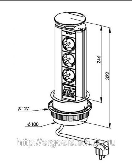 Встраиваемая розетка EVOline Port Data 931.00.320 3 розетки + 2 RJ-45 крышка нержавеющая сталь
